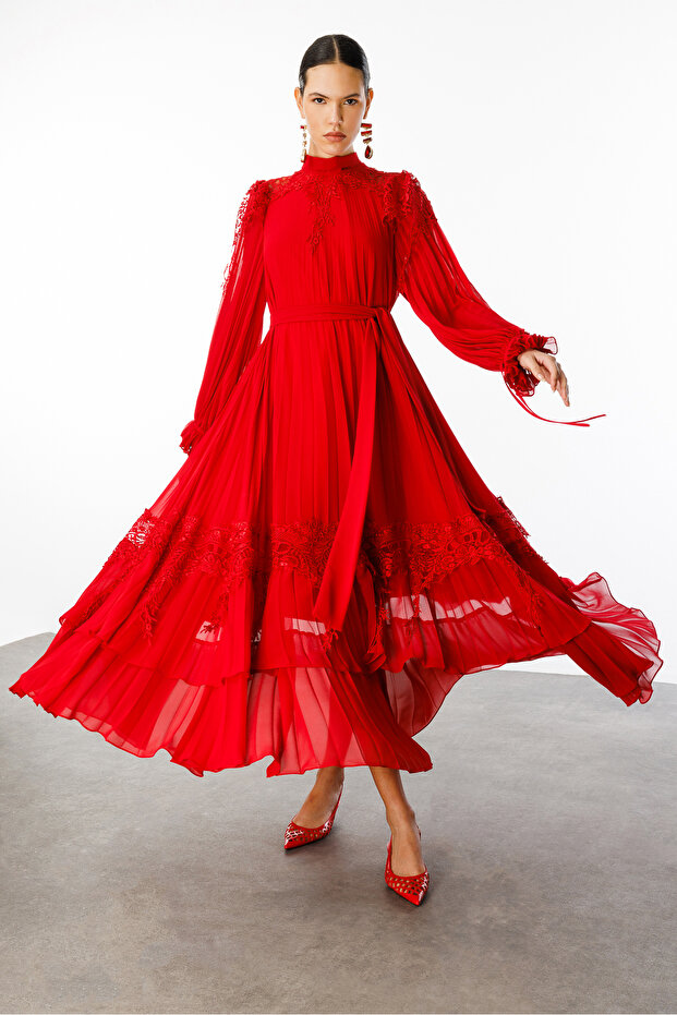 Şerit Dantelli Maxi Boy Soley Elbise - 3