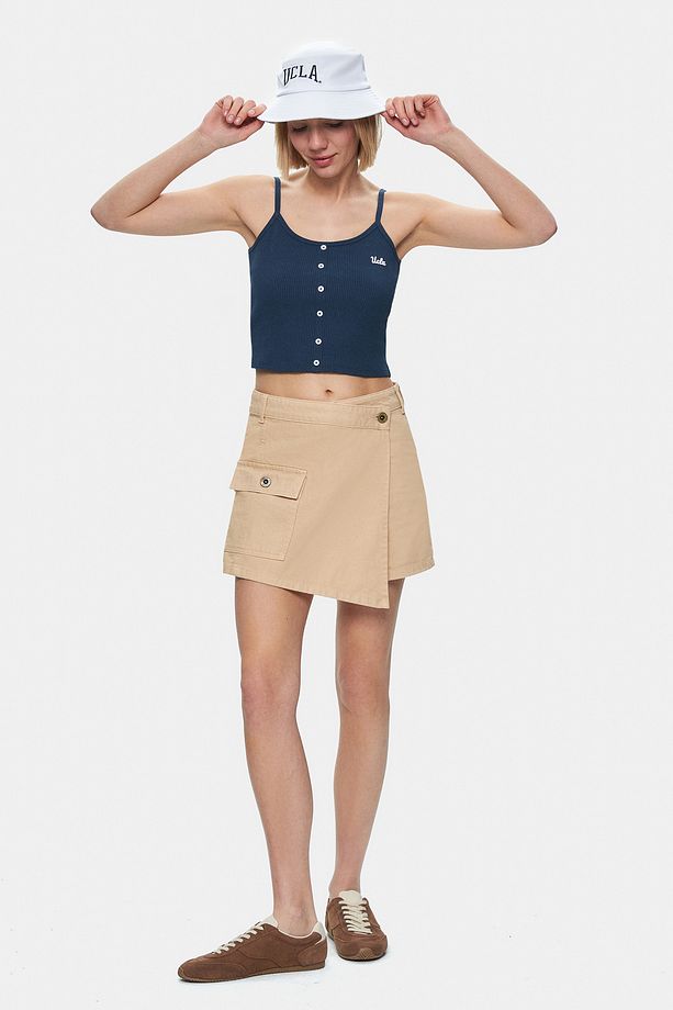 LINDA Camel Yıkamalı Denim Şort Etek Standard Fit Kadın Şort - 1
