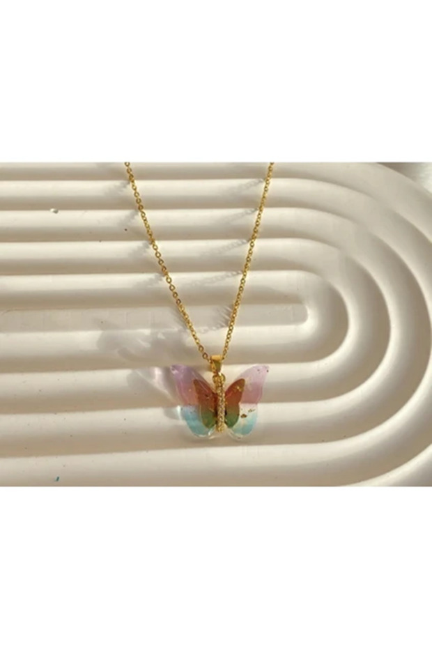Steel Butterfly Color Gold Necklace