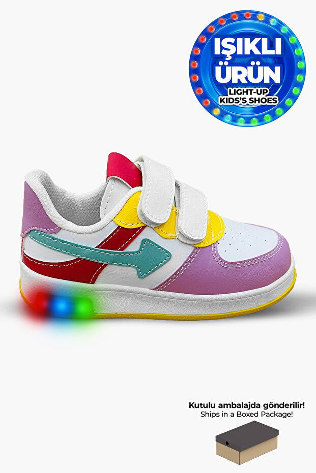 Beınsteps Kız Çocuk Bebek Ayakkabı Rahat Ortopedik Nefes Alır Lila Su Yeşili Kız Çocuk Işıklı Spor Ayakkabı
