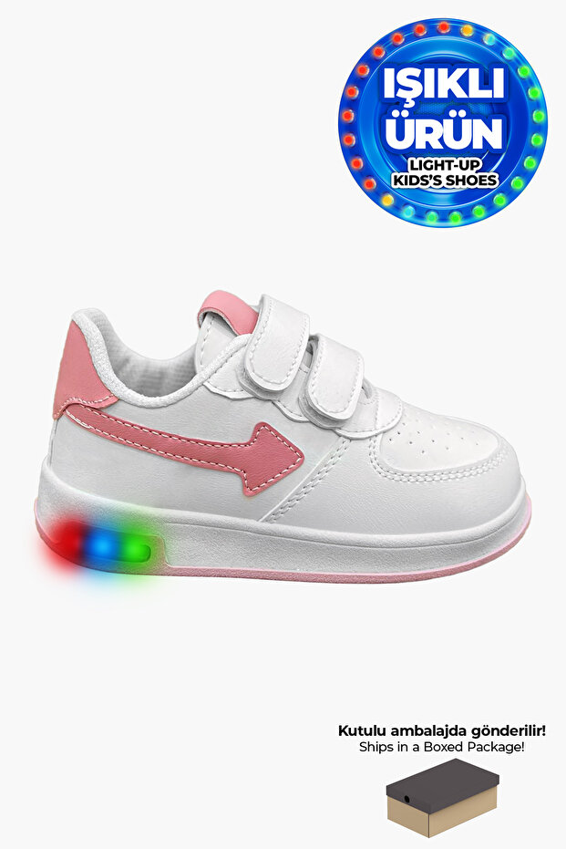 Beınsteps Kız Çocuk Bebek Ayakkabı Rahat Ortopedik Nefes Alır Beyaz Pembe Kız Çocuk Işıklı Spor Ayakkabı