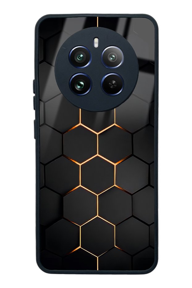 Glossy Phone Case for Oppo Realme 12 Pro Plus Yellow Carbon Design