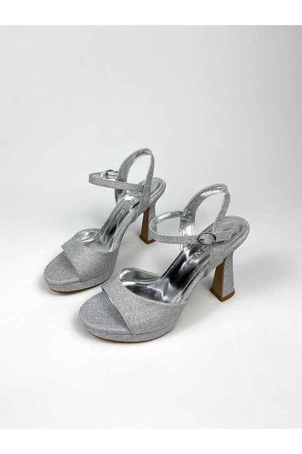 Gümüş simli 11 cm platform topuklu ayakkabı 1470 - 3