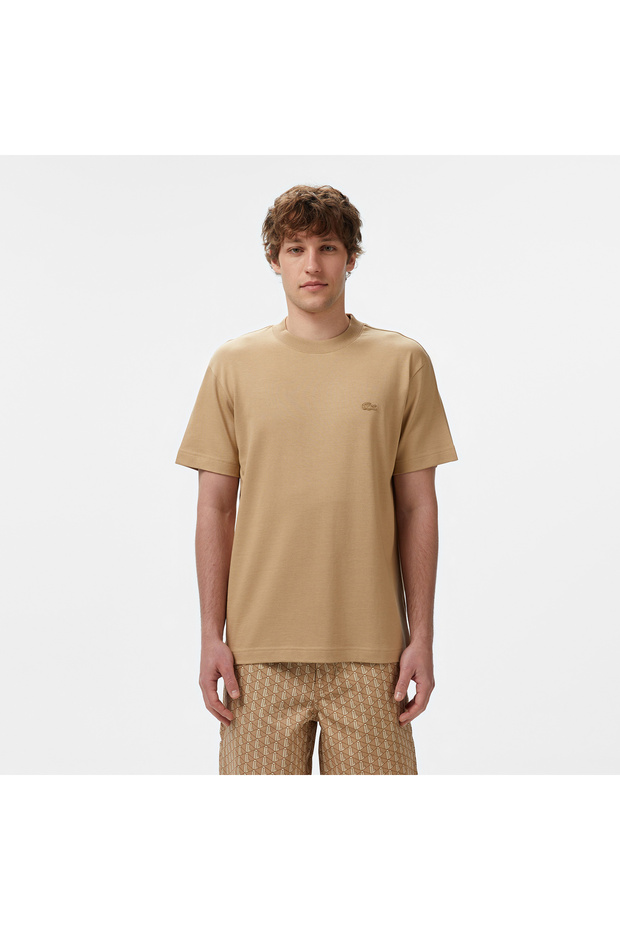 Erkek Relaxed Fit Bisiklet Yaka Bej T-shirt - 1