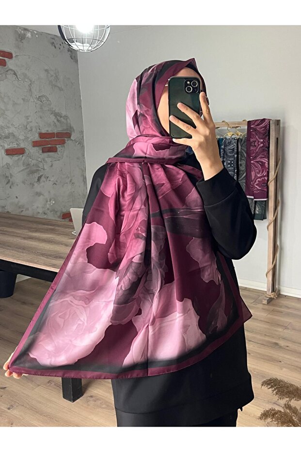 Lotus Desen Soft Mürdüm Şal - 1