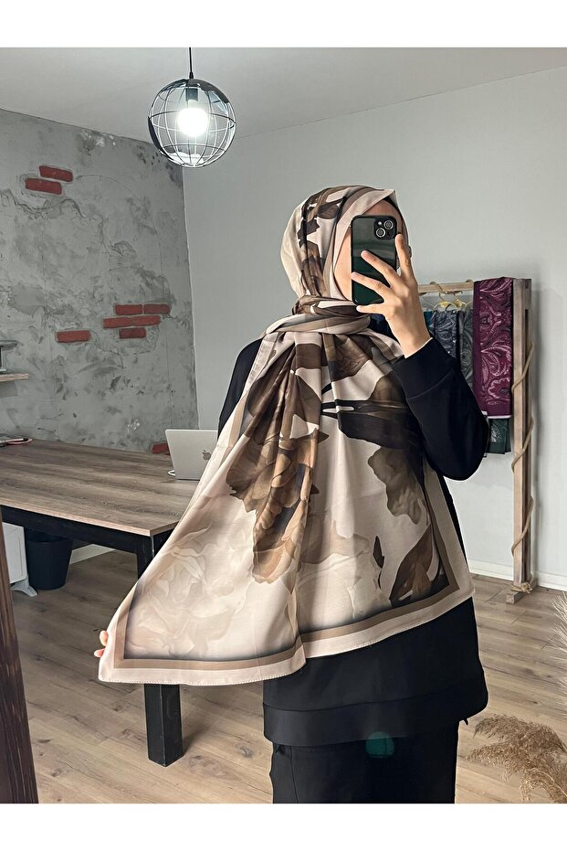 Soft Lotus Pattern Beige-Khaki Shawl – Summer/Winter – Non-Slip Texture – 75X185