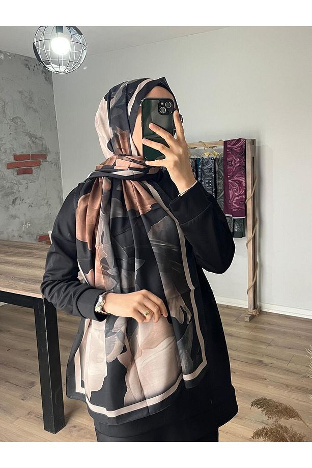 Lotus Desen Soft Siyah-Kahve Şal - 3