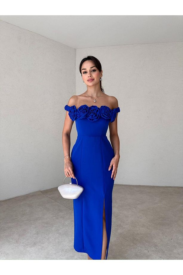 Ziley Midi Elbise - Saks Mavisi (8117) - 1