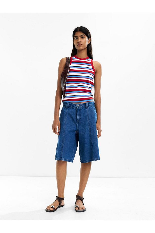 %100 Pamuklu Denim Bermuda Şort - 1