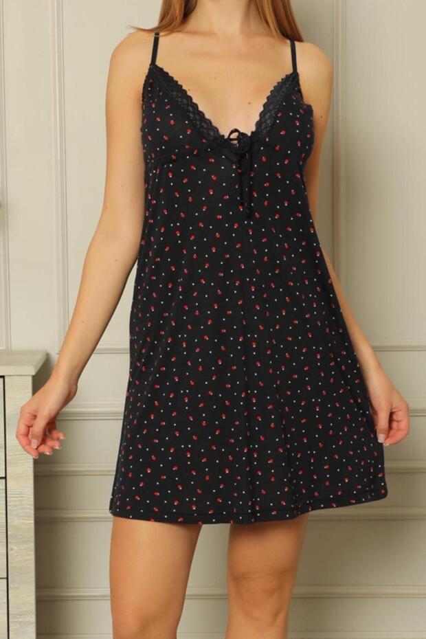 Women's Tunic Nightgown with Rope Strap Viscose Lycra Navy Blue