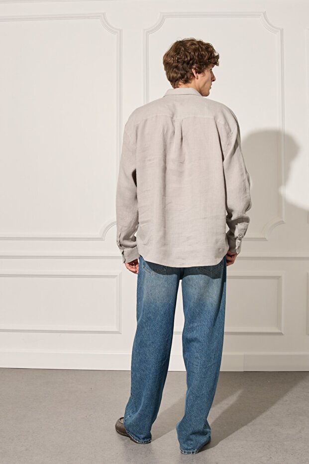 %100 Keten Basic Gömlek - 4