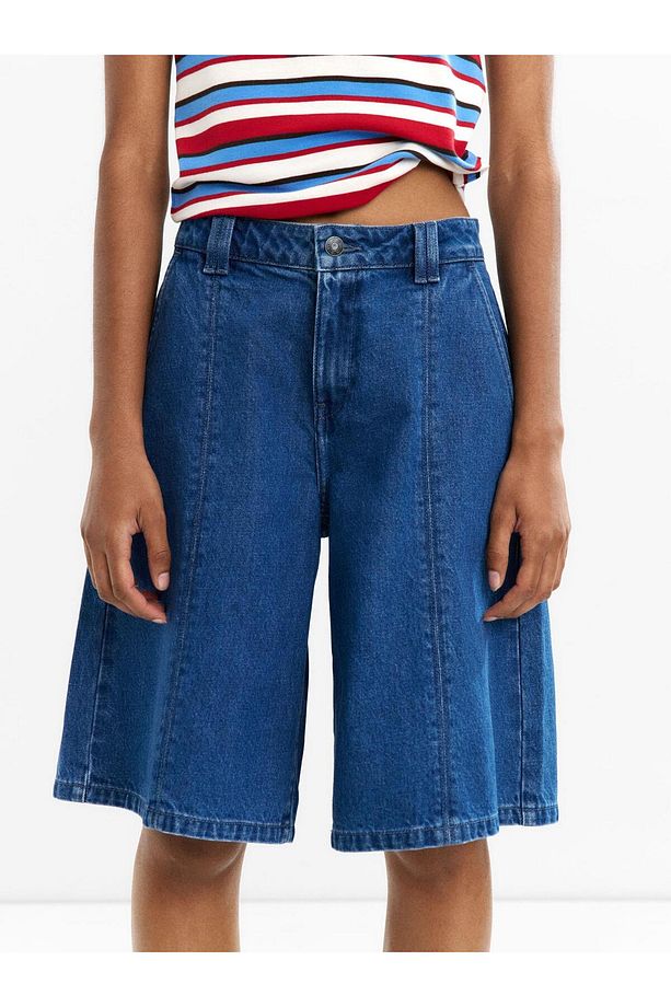 %100 Pamuklu Denim Bermuda Şort - 2