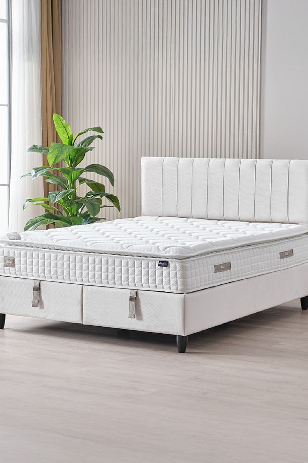 Zambak Modeli Full Ortopedik Çift Kişilik Pedli Yataklı Baza Ve Başlık Takımı 3 Lü Set - 3