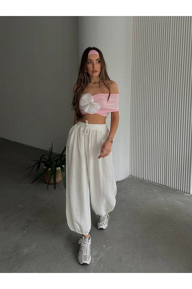 Müslin Kumaş Oversize Şalvar Pantolon - 3