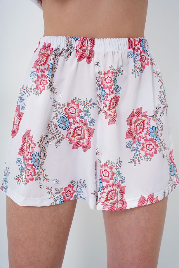Kadın Ekru Desenli Önü Düğmeli Dokuma Gömlek Ve Şort Pijama Takım Pjmx13890 - 4
