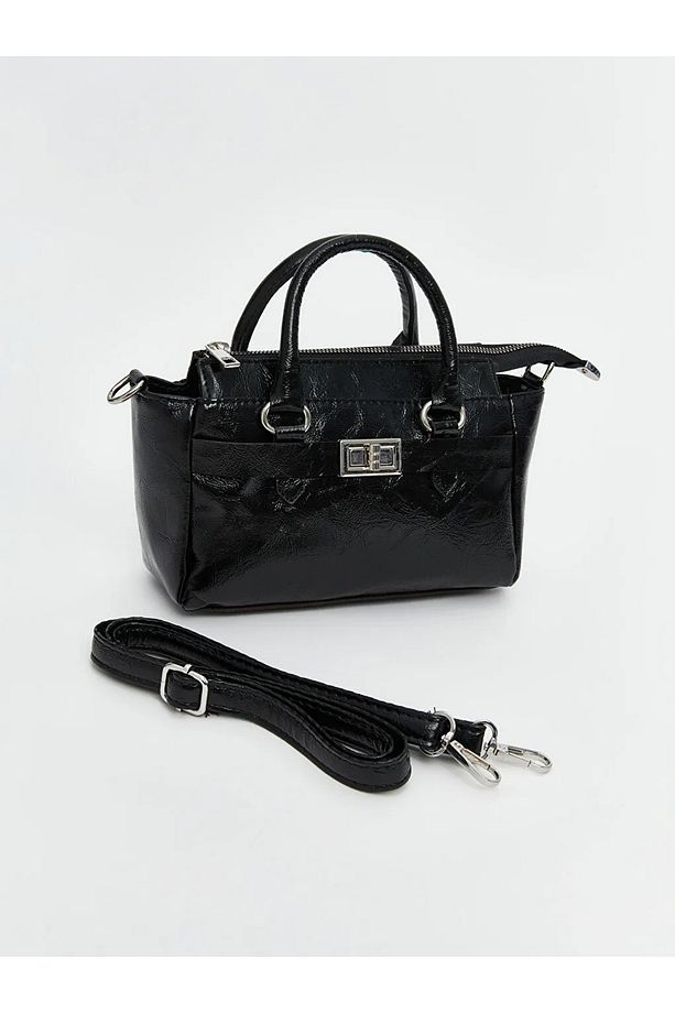 LCW ACCESSORIES Siyah Deri Görünümlü Çıkarılabilir Askılı Kadın Omuz Çantası - 2