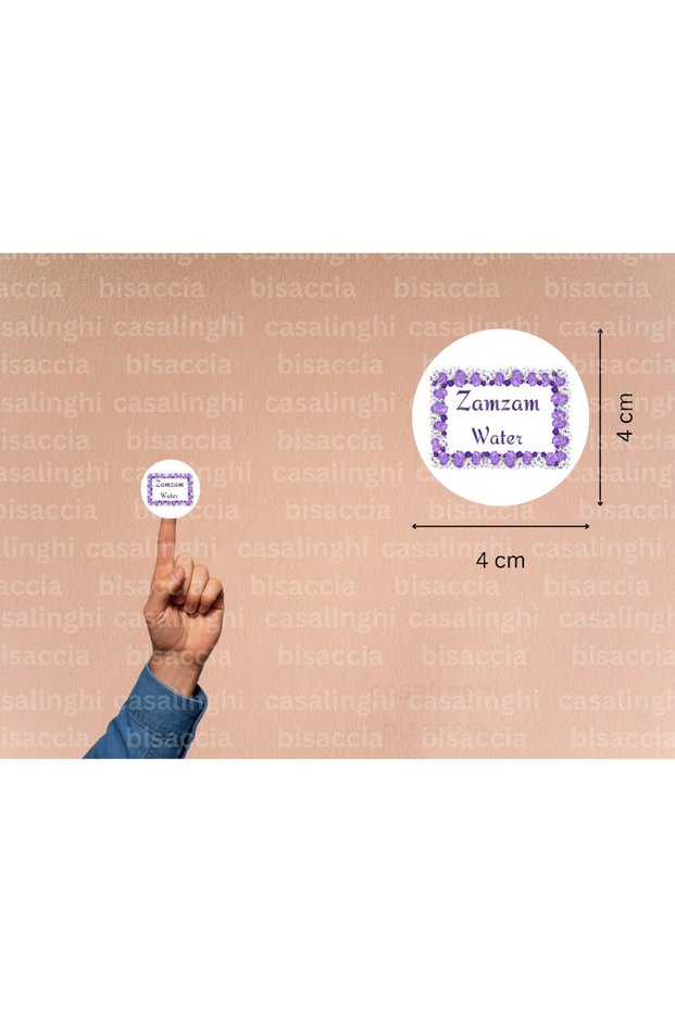 English Zamzam Water Gift Tag Purple Round Matte Sticker Zamzam Hajj Umrah 4 cm (45 Pieces)