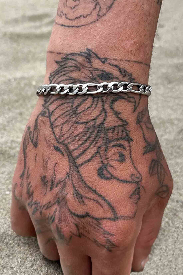 Unisex Thick Silver Steel Tarnish Resistant Silver Figaro Model 5 mm Bracelet