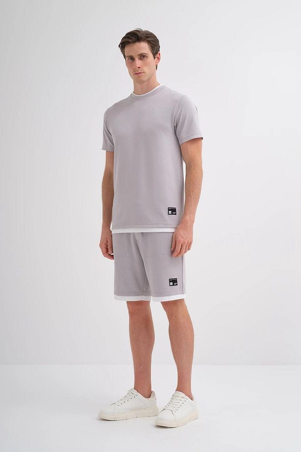 Regular Fit Jakarlı Örme Bermuda Şort - 4
