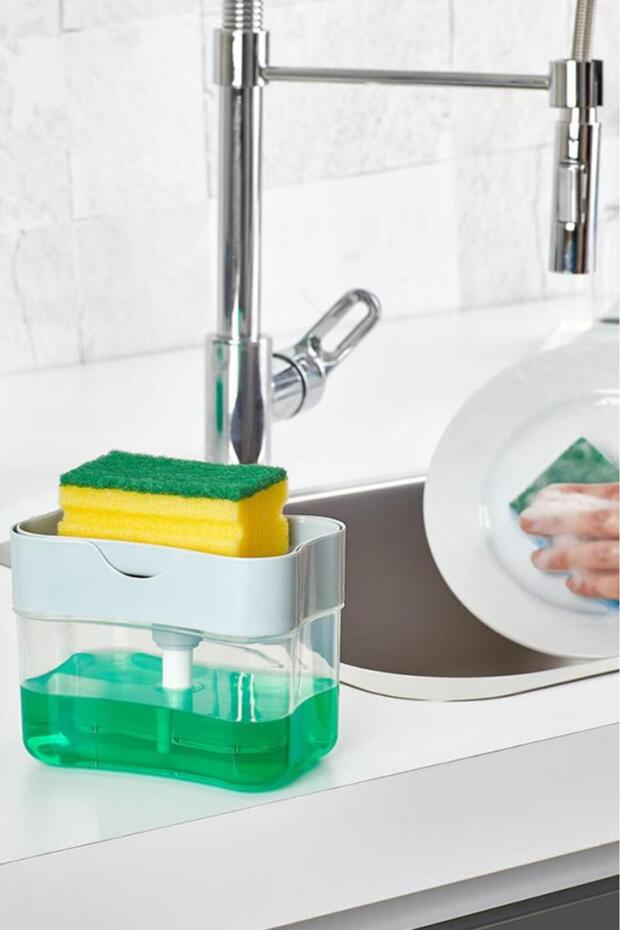 2 Adet Pompalı Hazneli Mutfak Bulaşık Deterjanlığı, Pratik Sıvı Bulaşık Deterjanlık 2’li Set - 4