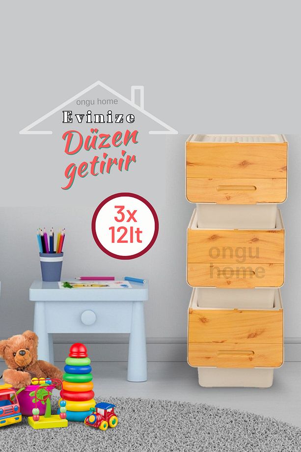 Tekerlekli Eşya Ve Erzak Kutusu Organizer Kutu 3 Katlı Bambu Sebzelik(3X12LT) - 1