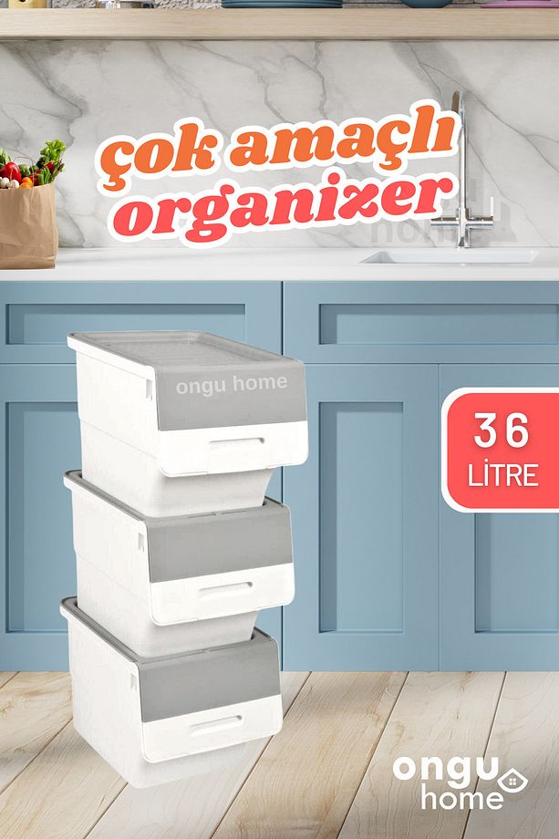 Tekerlekli Eşya Ve Erzak Kutusu Organizer Kutu 3 Katlı Sebzelik (3X12LT) - 1