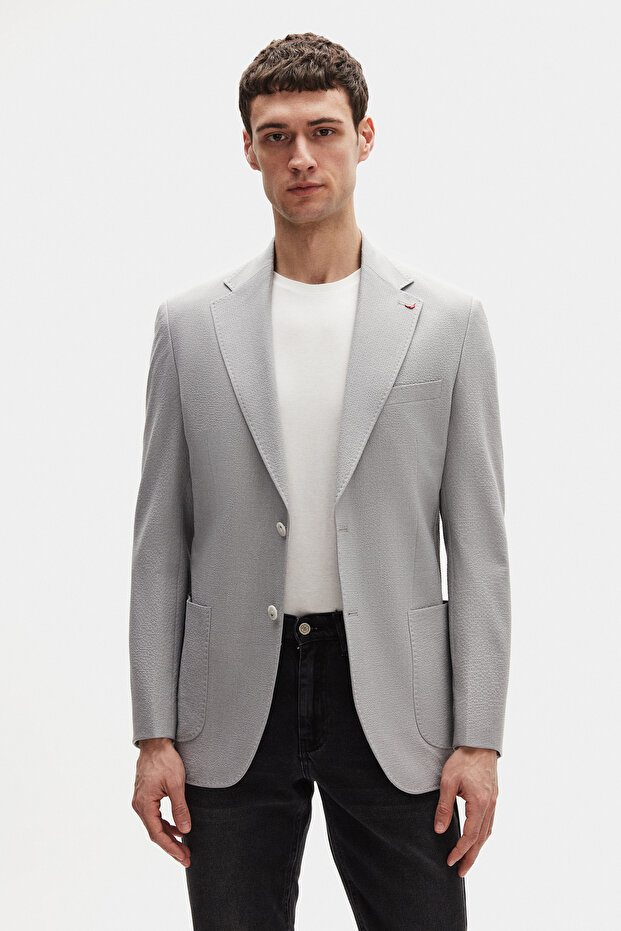 Ds Damat Regular Fit Gray Plain Fabric Jacket