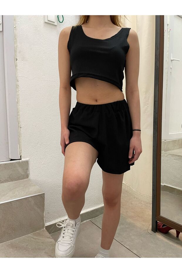 Kadın şortlu crop takım