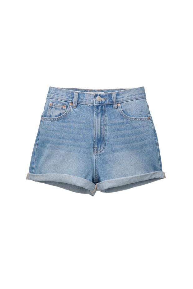 Mom fit paçası kıvrık denim şort - 3