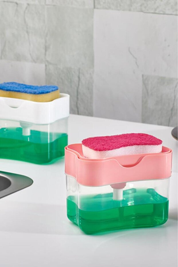 2 Adet Pompalı Hazneli Mutfak Bulaşık Deterjanlığı, Pratik Sıvı Bulaşık Deterjanlık 2’li Set - 5