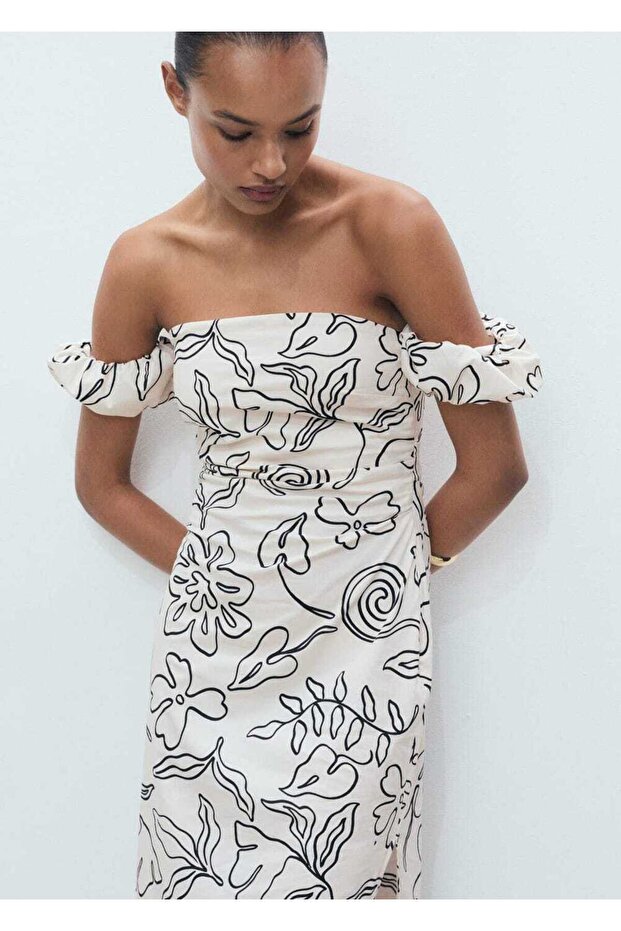 Çiçekli straplez elbise - 7