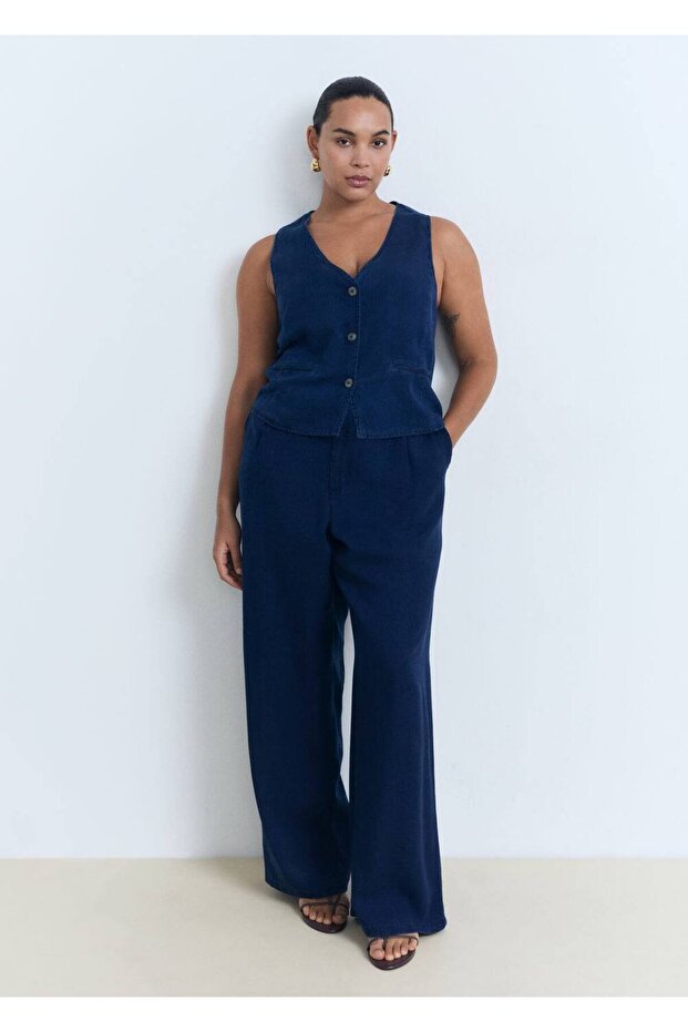 Denim görünümlü lyocell yelek - 8