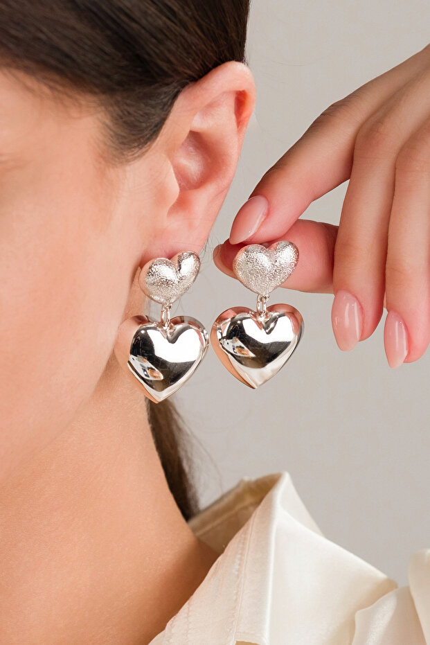 Women's Steel Shiny Dangle Heart Earrings