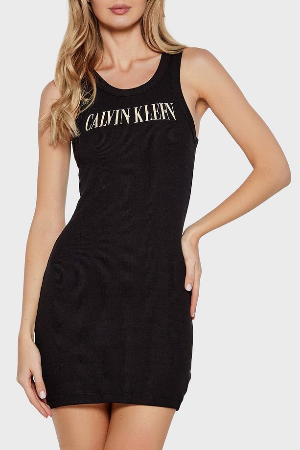 Kadın Kalın Askı Mini Boy Dar CALVIN KLEIN Yazılı Siyah Elbise J20J225577-BEH - 1