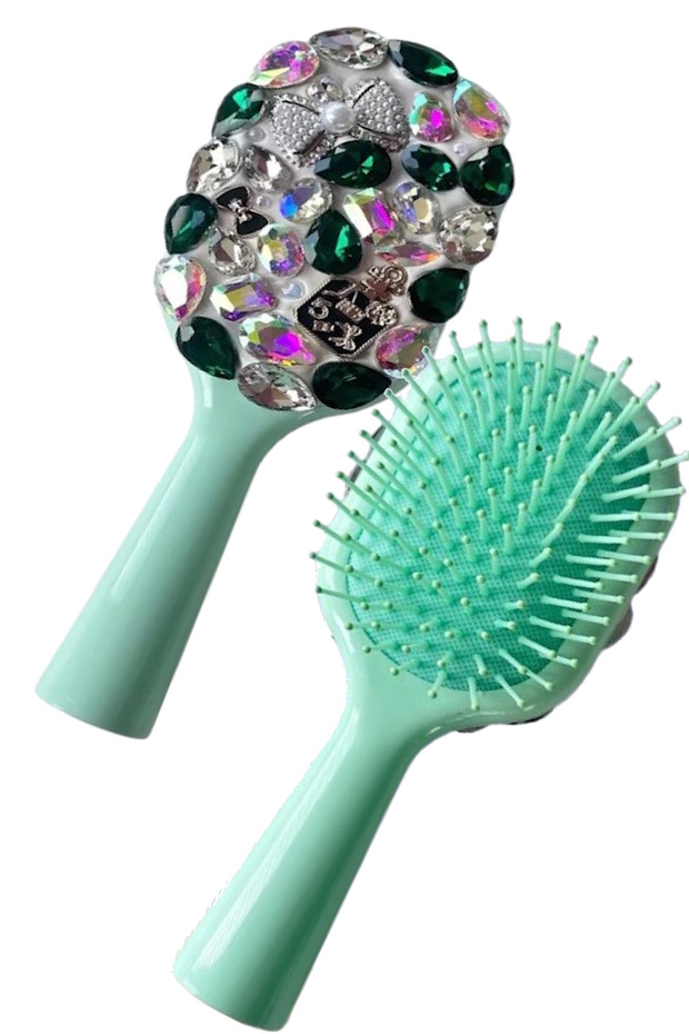 Green Color Stone and Pearl Hair Brush/Comb
