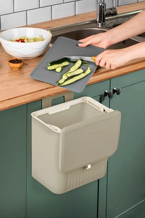 Çift Yöne Açılabilen Kapaklı Dolap Askılı-Tezgah Üstü Mutfak Banyo Lavabo Çöp Kovası 15 Lt - 1