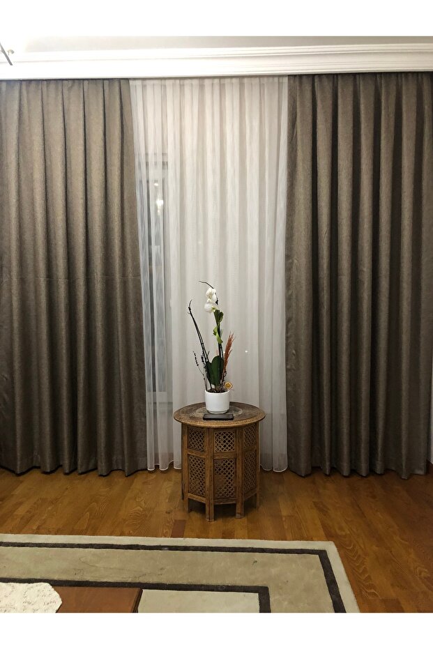 KAPUÇİNO KETEN FON PERDE - 1