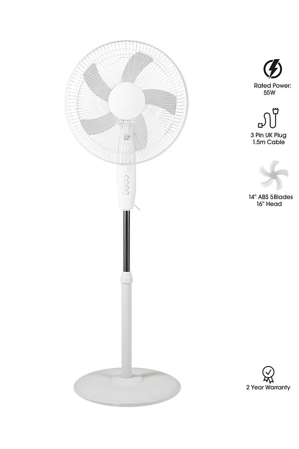 Ayaklı Beyaz Vantilatör 55 Wat 5 Pervane Sessiz Simit Ayaklı Sağ Sol Dönme Fonksiyonlu 55w - 1