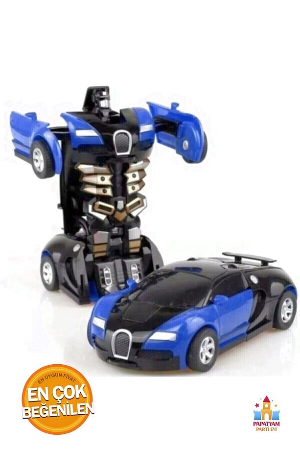 Mavi Robota Dönüşebilen Bugatti Araba - 2'si 1 Arada Robot ve Araba Oyuncağı - 1