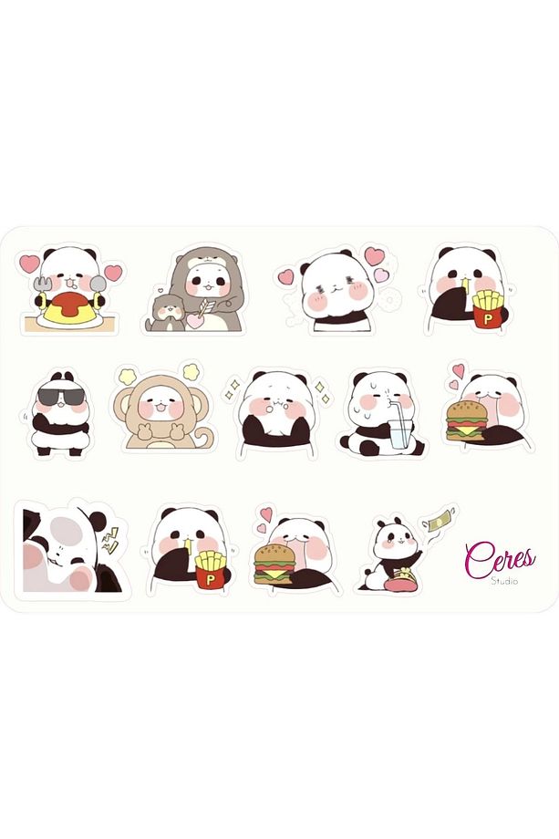 Anime Panda Sticker Etiket 2 Sayfa 32 Adet Etiket - Panda - 2
