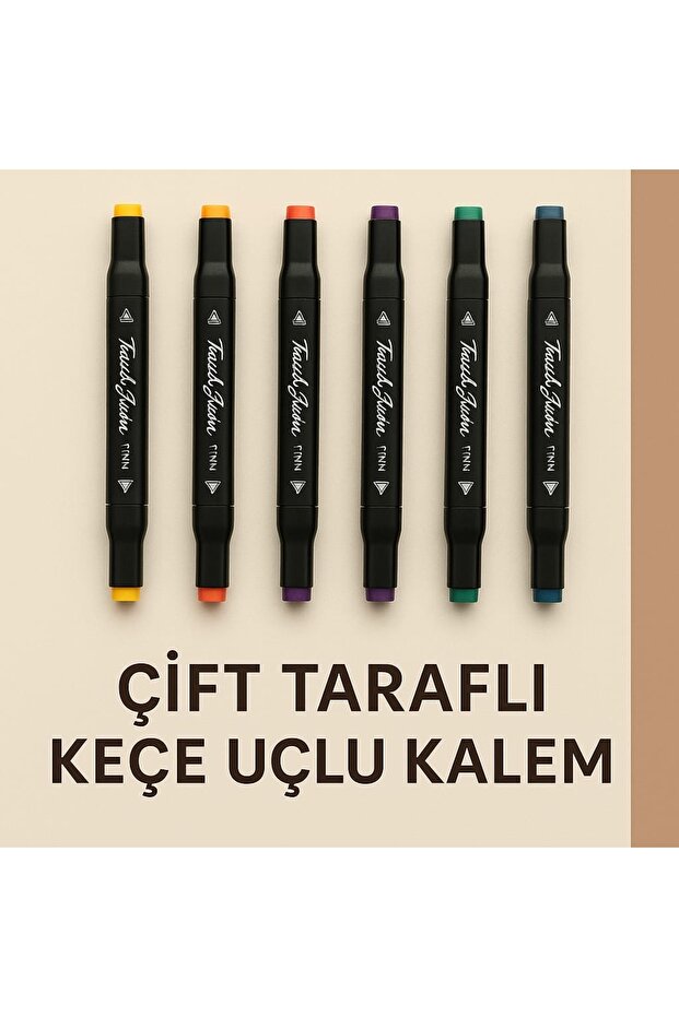 6 Adet Çift Taraflı Touch Marker Kalem Seti-6 Farklı Profesyonel Renk - 1
