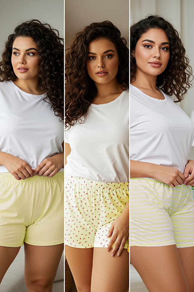 Sarı/Çok Renkli 3'lü 100% Pamuk Baskılı Süprem Örme Pijama Altı TBBSS25IA00006 - 1