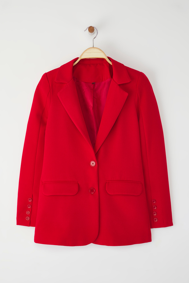Kırmızı Regular Astarlı Düğmeli Dokuma Blazer Ceket TWOAW22CE0165 - 8