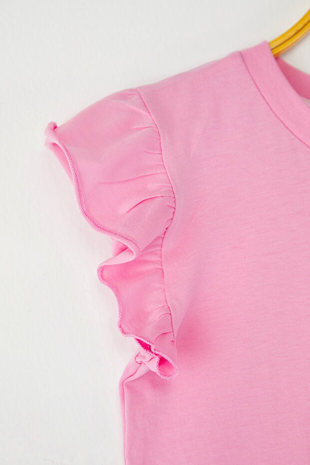 Pembe-Mint Düz Örme T-Shirt TKDSS25TS00011 - 4