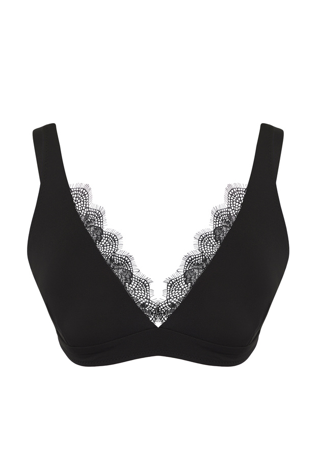 Siyah Dantel Detaylı Üçgen Kaplı Bikini Üstü TBESS25BU00071 - 6