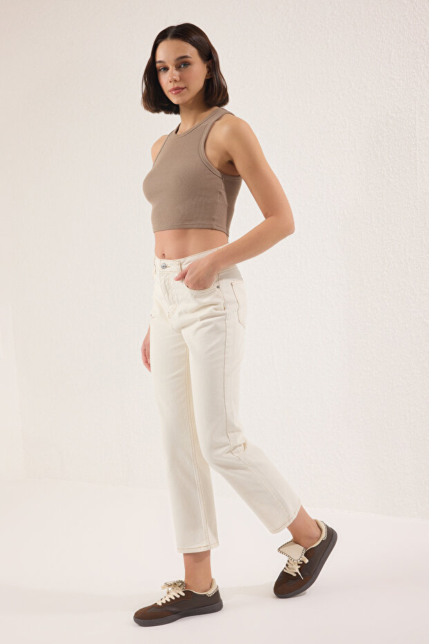 Beyaz Yüksek Bel Düz Kesim Straight Jeans TWOSS25JE00106 - 2