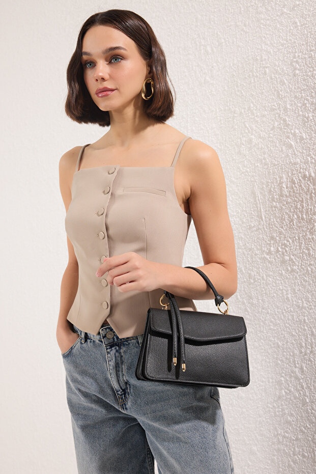 Czarna torebka damska z krzyżowymi paskami Mini Boy Mini City TAKSS25OC00007 - 1