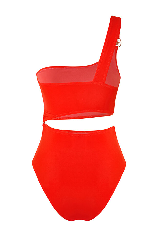 Mercan Tek Omuz Döküm Aksesuarlı Cut Out Detaylı Regular Mayokini TBESS25MA00046 - 7
