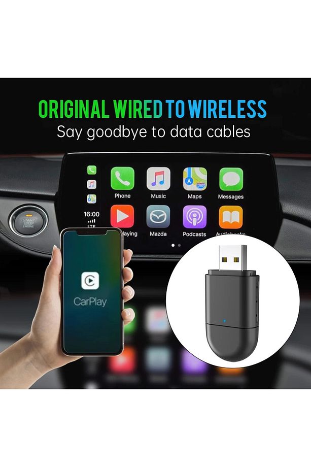 Mini Kablosuz Ios Android Uyumlu Carplay USB ve Type-C 2in1 Araç Multimedya Adaptörü - 3