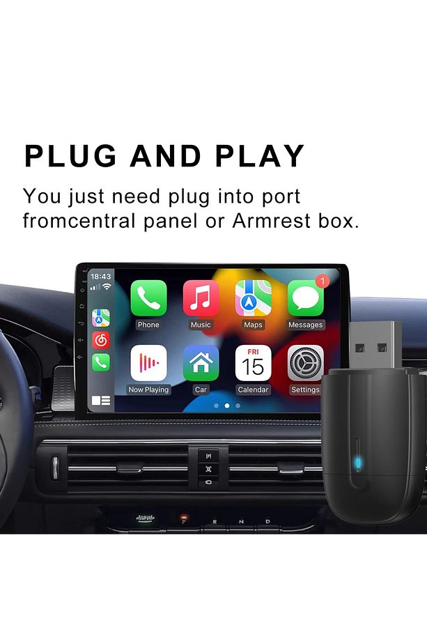 Mini Kablosuz Ios Android Uyumlu Carplay USB ve Type-C 2in1 Araç Multimedya Adaptörü - 7